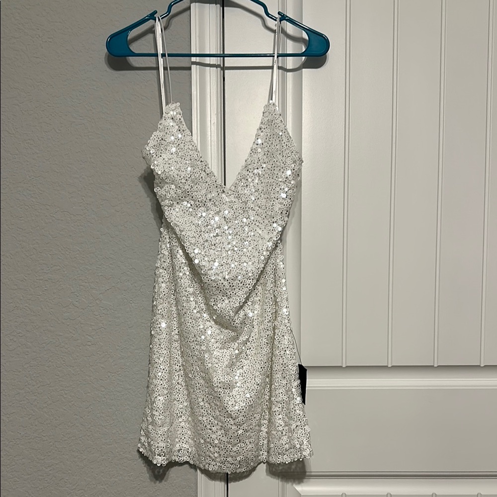 Lulu's Sparkling White Mini Dress